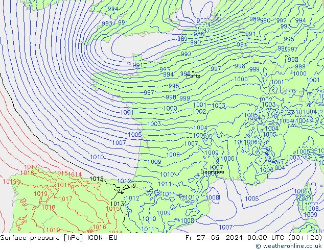 Yer basıncı ICON-EU Cu 27.09.2024 00 UTC