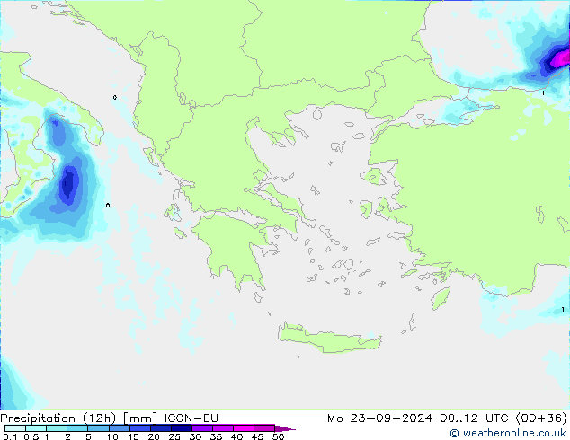 осадки (12h) ICON-EU пн 23.09.2024 12 UTC