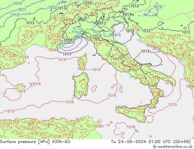 приземное давление ICON-EU вт 24.09.2024 21 UTC