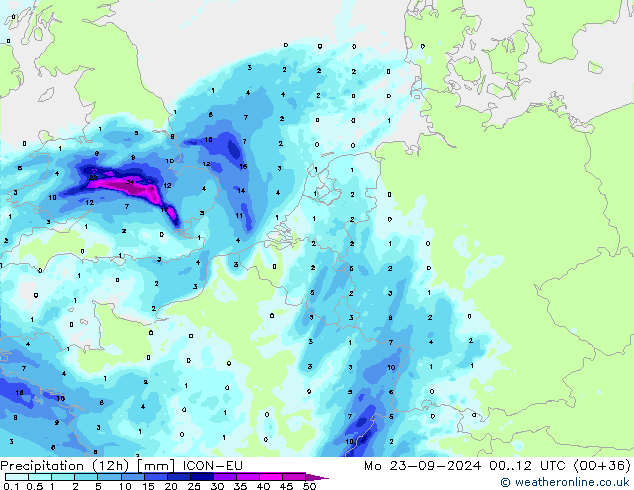 Nied. akkumuliert (12Std) ICON-EU Mo 23.09.2024 12 UTC