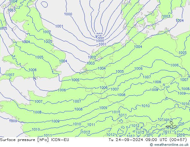 Luchtdruk (Grond) ICON-EU di 24.09.2024 09 UTC