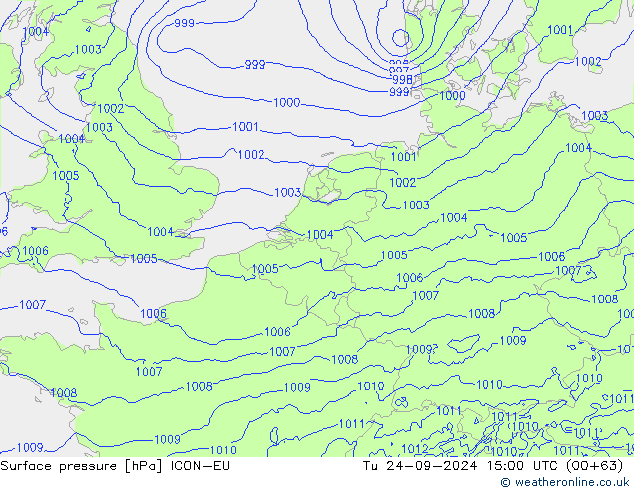 Luchtdruk (Grond) ICON-EU di 24.09.2024 15 UTC