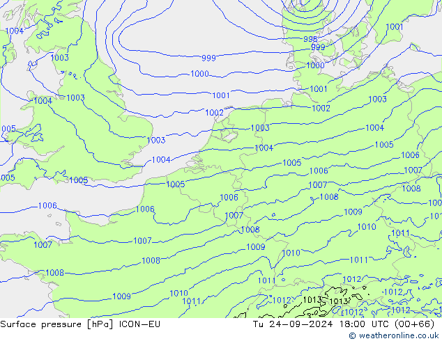 приземное давление ICON-EU вт 24.09.2024 18 UTC