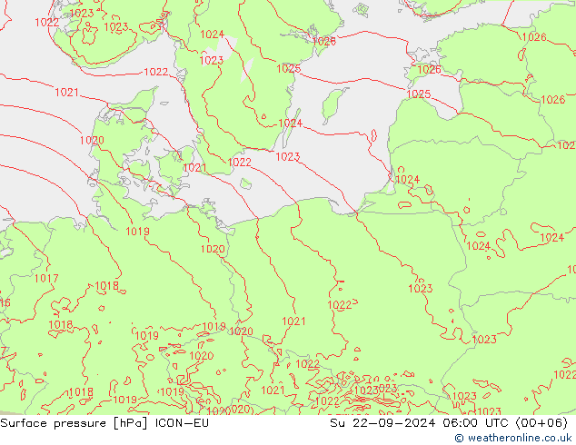 Luchtdruk (Grond) ICON-EU zo 22.09.2024 06 UTC