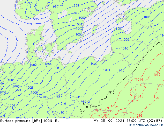 Luchtdruk (Grond) ICON-EU wo 25.09.2024 15 UTC