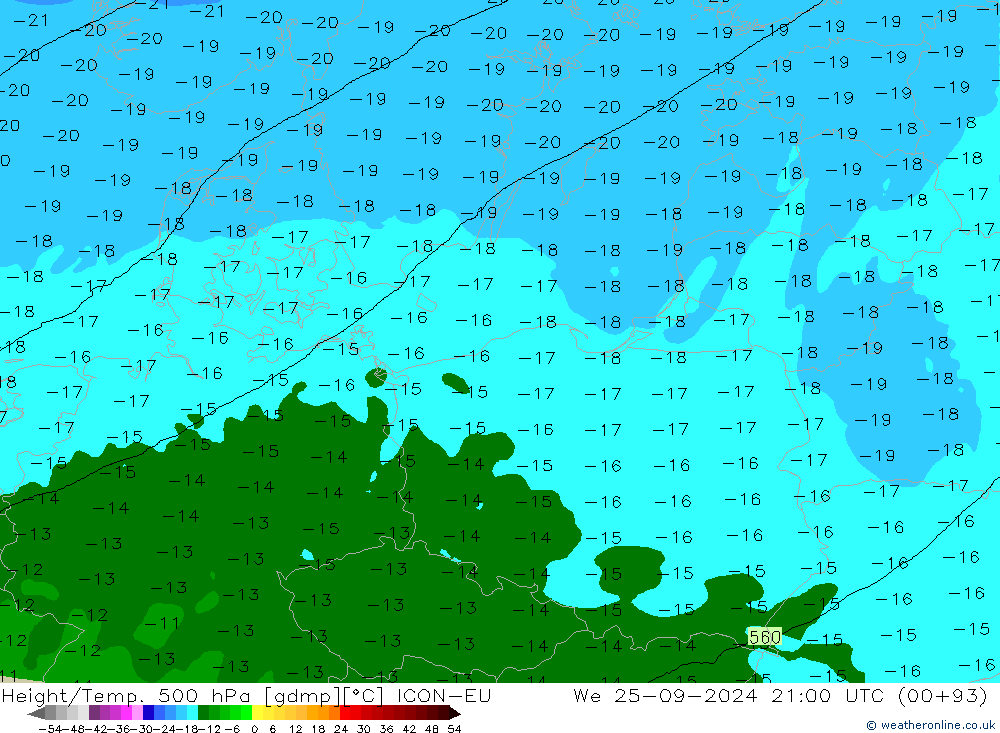 Height/Temp. 500 hPa ICON-EU Qua 25.09.2024 21 UTC