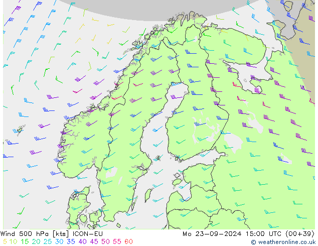 Wind 500 hPa ICON-EU Po 23.09.2024 15 UTC