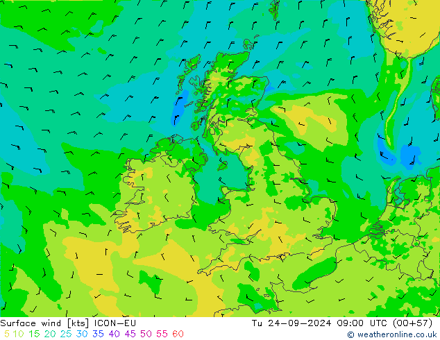 Surface wind ICON-EU Tu 24.09.2024 09 UTC