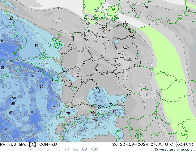 RH 700 hPa ICON-EU Su 22.09.2024 04 UTC