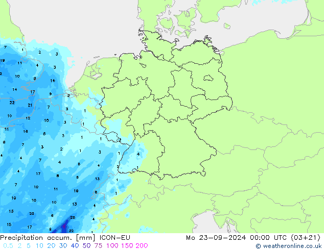 Totale neerslag ICON-EU ma 23.09.2024 00 UTC