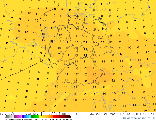 Height/Temp. 850 hPa ICON-EU lun 23.09.2024 03 UTC