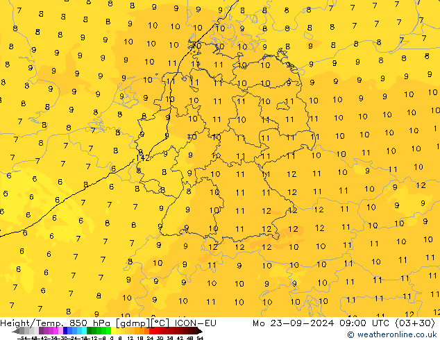 Height/Temp. 850 hPa ICON-EU Mo 23.09.2024 09 UTC