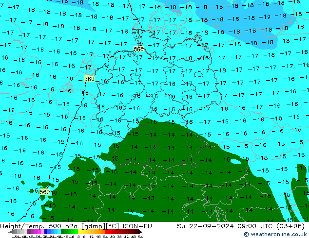 Height/Temp. 500 hPa ICON-EU Su 22.09.2024 09 UTC