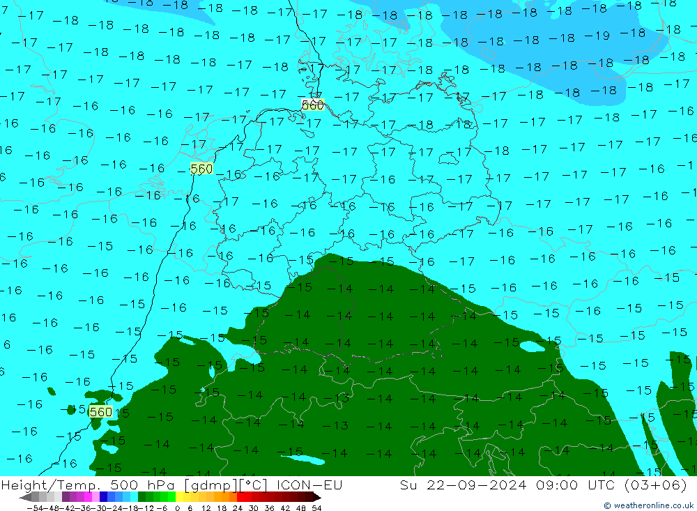 Height/Temp. 500 hPa ICON-EU Dom 22.09.2024 09 UTC