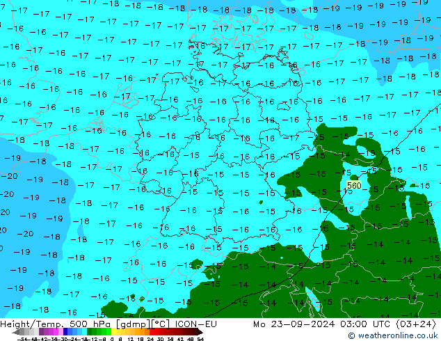 Height/Temp. 500 hPa ICON-EU lun 23.09.2024 03 UTC