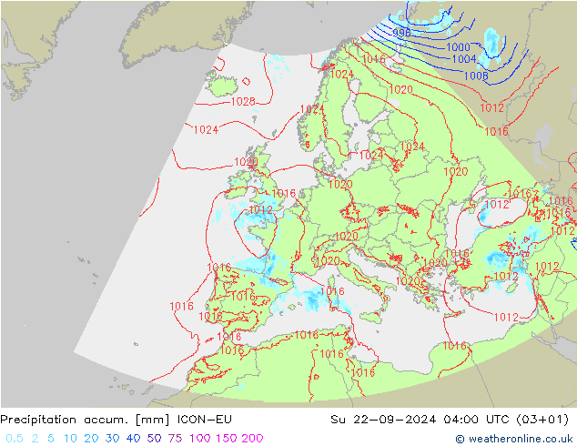 Precipitation accum. ICON-EU dom 22.09.2024 04 UTC