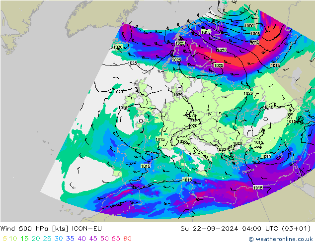 Wind 500 hPa ICON-EU Su 22.09.2024 04 UTC