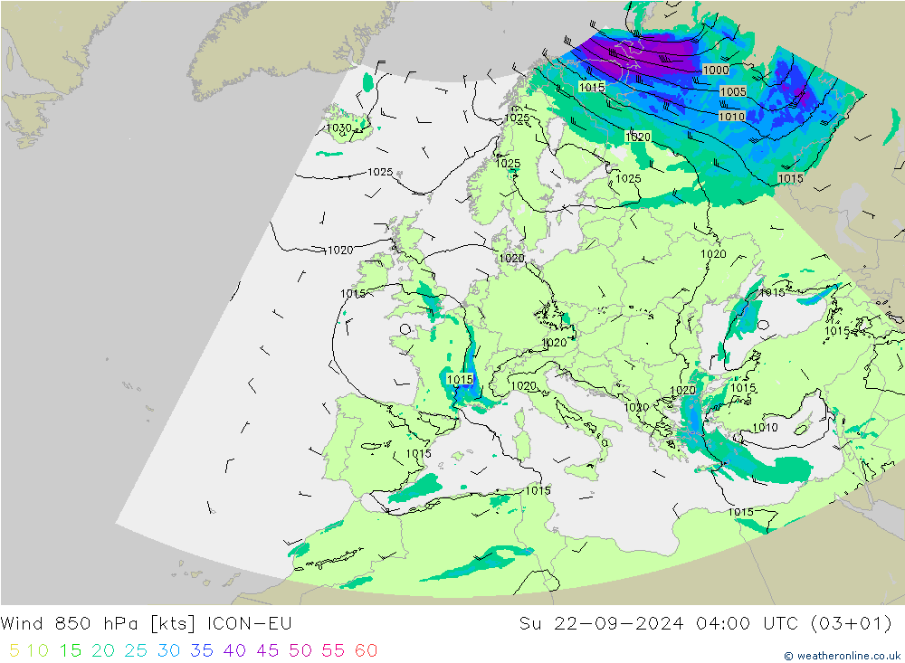 Wind 850 hPa ICON-EU Su 22.09.2024 04 UTC