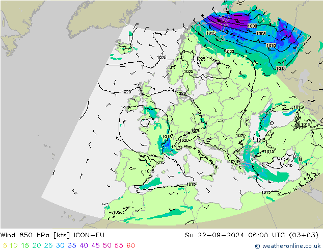 风 850 hPa ICON-EU 星期日 22.09.2024 06 UTC