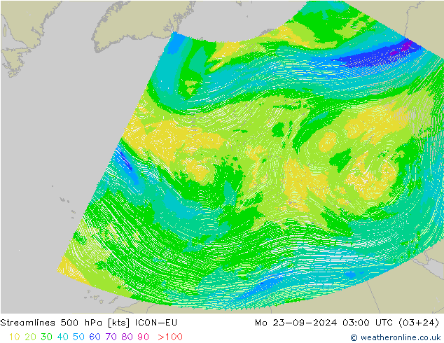 Streamlines 500 hPa ICON-EU Mo 23.09.2024 03 UTC