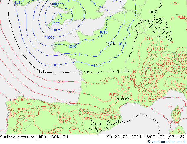 Surface pressure ICON-EU Su 22.09.2024 18 UTC