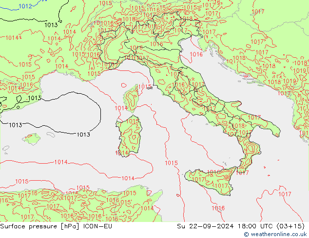 Atmosférický tlak ICON-EU Ne 22.09.2024 18 UTC