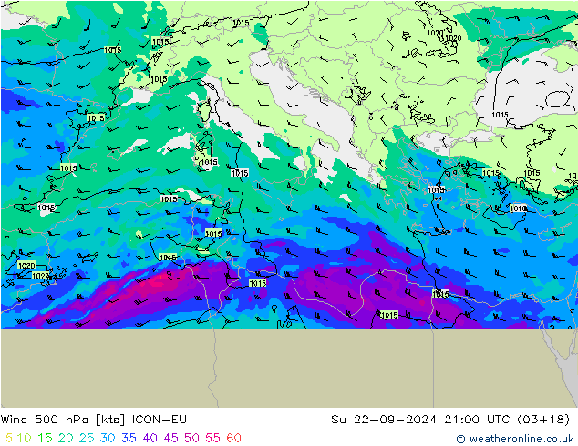 Wind 500 hPa ICON-EU Ne 22.09.2024 21 UTC