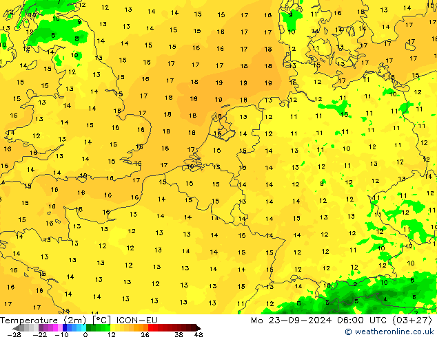 Temperature (2m) ICON-EU Mo 23.09.2024 06 UTC