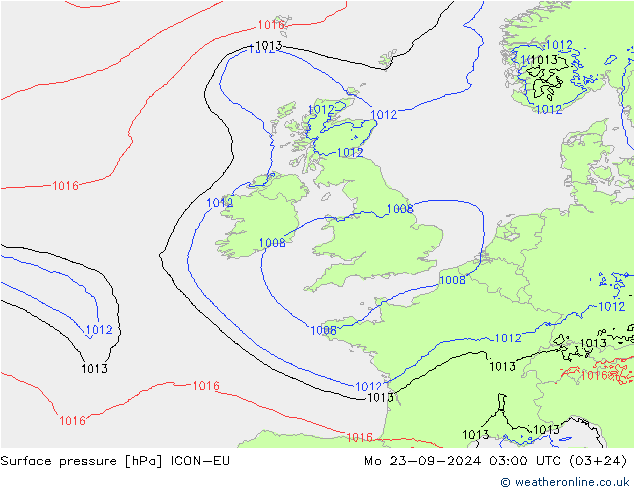 приземное давление ICON-EU пн 23.09.2024 03 UTC