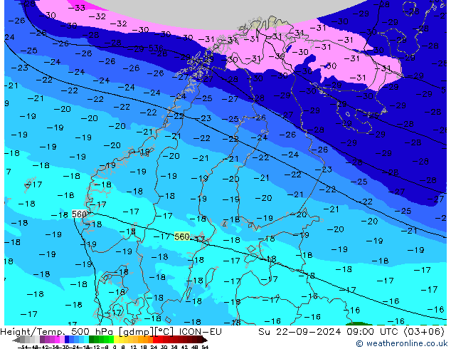 Height/Temp. 500 hPa ICON-EU So 22.09.2024 09 UTC