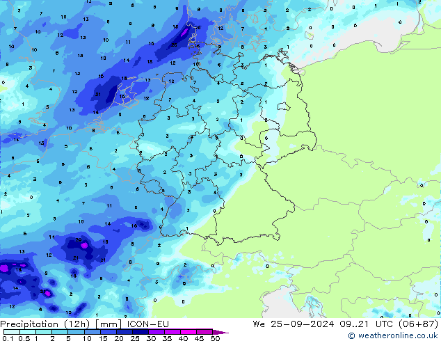 Nied. akkumuliert (12Std) ICON-EU Mi 25.09.2024 21 UTC