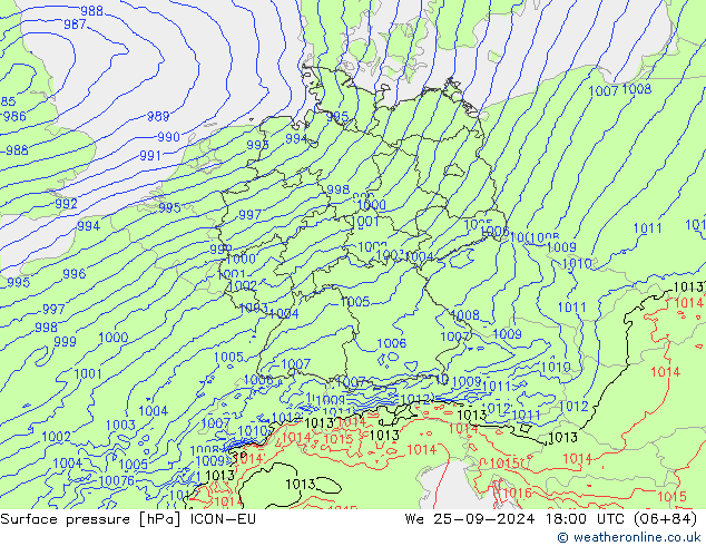 Luchtdruk (Grond) ICON-EU wo 25.09.2024 18 UTC