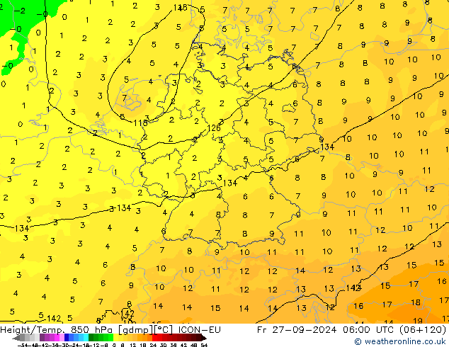 Height/Temp. 850 hPa ICON-EU Fr 27.09.2024 06 UTC