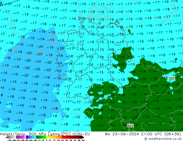 Hoogte/Temp. 500 hPa ICON-EU ma 23.09.2024 21 UTC