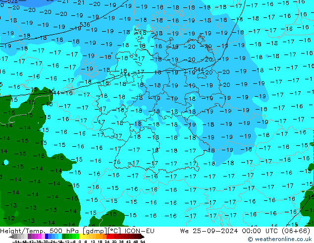 Height/Temp. 500 hPa ICON-EU mer 25.09.2024 00 UTC