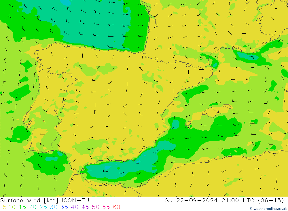 ветер 10 m ICON-EU Вс 22.09.2024 21 UTC