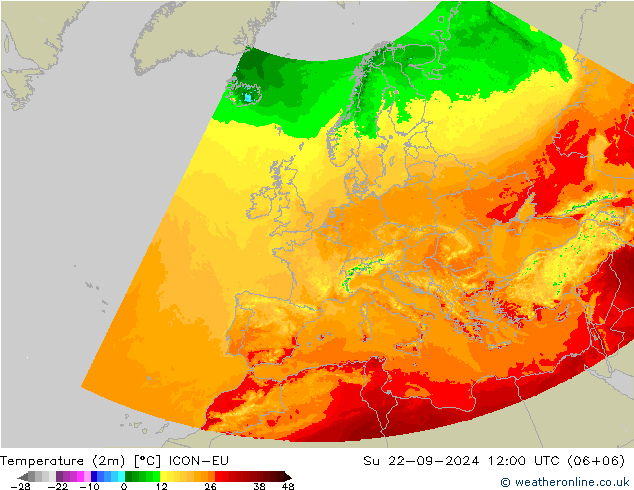 Temperatura (2m) ICON-EU dom 22.09.2024 12 UTC