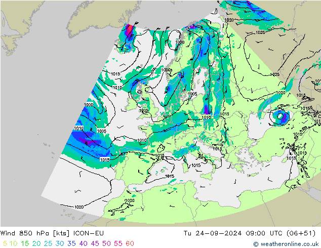 Vento 850 hPa ICON-EU mar 24.09.2024 09 UTC