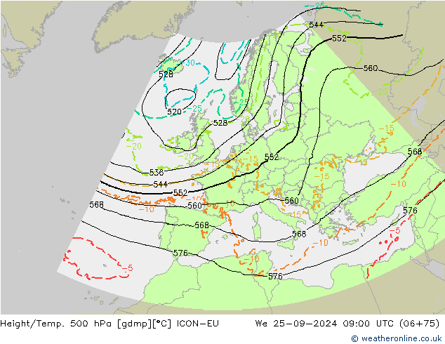 Height/Temp. 500 hPa ICON-EU We 25.09.2024 09 UTC