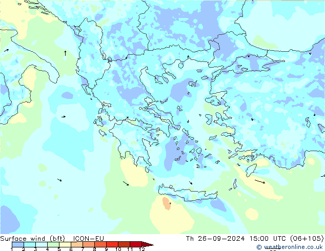 Wind 10 m (bft) ICON-EU do 26.09.2024 15 UTC