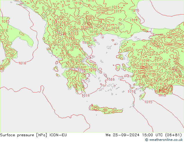 Pressione al suolo ICON-EU mer 25.09.2024 15 UTC