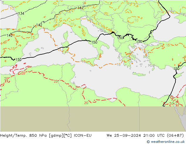 Height/Temp. 850 hPa ICON-EU We 25.09.2024 21 UTC