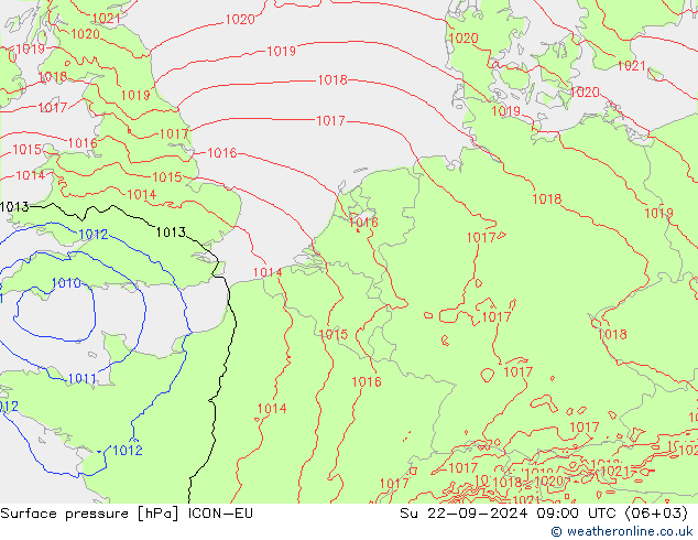 地面气压 ICON-EU 星期日 22.09.2024 09 UTC