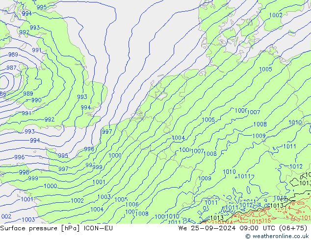 Luchtdruk (Grond) ICON-EU wo 25.09.2024 09 UTC