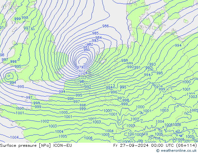 Pressione al suolo ICON-EU ven 27.09.2024 00 UTC
