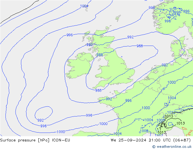 Surface pressure ICON-EU We 25.09.2024 21 UTC