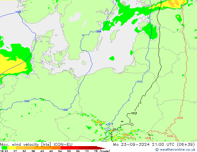 Maks. Rüzgar Hızı ICON-EU Pzt 23.09.2024 21 UTC