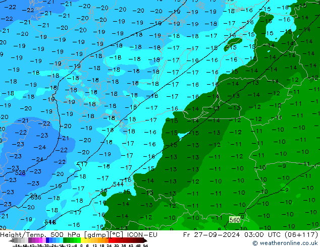 Height/Temp. 500 hPa ICON-EU Fr 27.09.2024 03 UTC