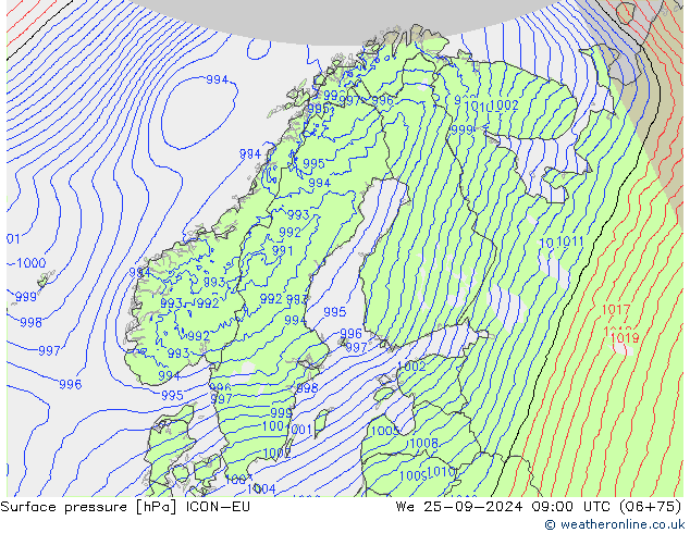 приземное давление ICON-EU ср 25.09.2024 09 UTC