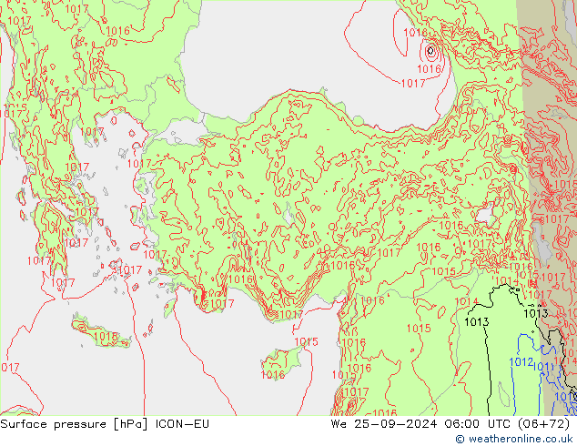 Yer basıncı ICON-EU Çar 25.09.2024 06 UTC